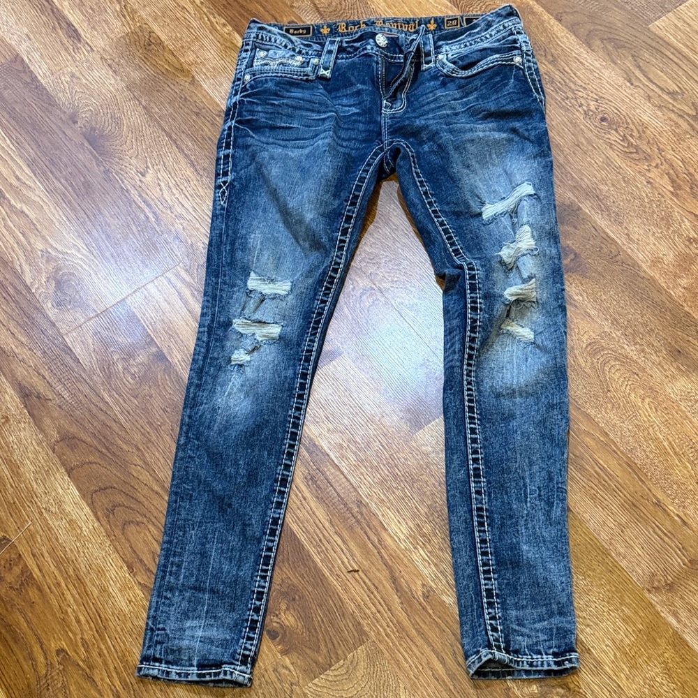 Rock Revival Dark Blue Distressed Skinny Jeans